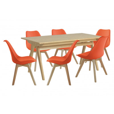 Habitat Jerry Wood Effect Dining Table & 6 Orange Chairs