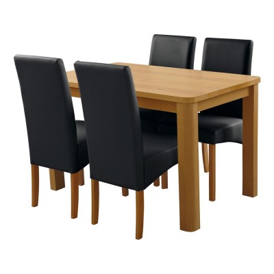 MURSLEY OAK TBLE 4 BLACK SKIRT CHAIRS   