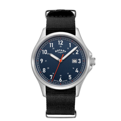 Rotary Blue Dial Black Fabric Strap Watch