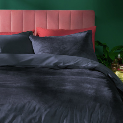 HABITAT PLAIN VELVET SUPERKING NAVY