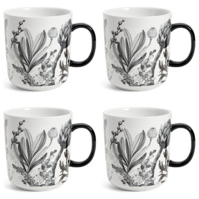 Habitat Monochrome Set of 4 Fine China Mugs - Grey