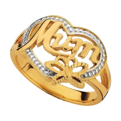 9ct Yellow Gold MUM Ring With Diamond – Dolce Valentina, Hearts Shoulders