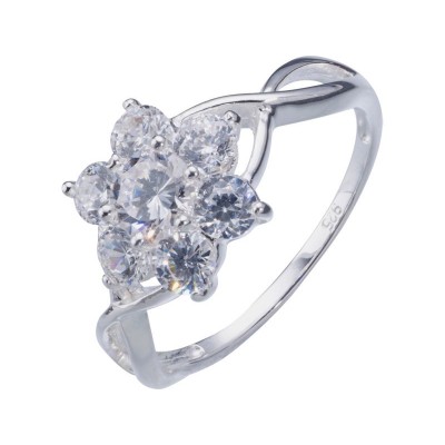 Sterling Silver Cubic Zirconia Flower Ring-L