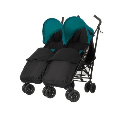 Obaby Apollo Twin Stroller - Turquoise with Black Footmuffs