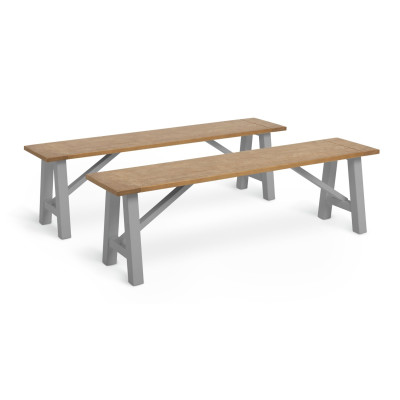 Habitat Burford Pair of Solid Wood Dining Benches -Dark Grey