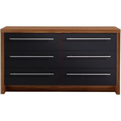 Hygena Camden 3+3 Drawer Chest - Walnut And Black Gloss.