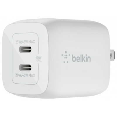 Belkin 45W Power Delivery Dual USB-C GaN Wall Charger-White