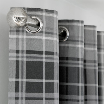 Habitat Traditional Check Fully Lined Eyelet Curtains - Grey