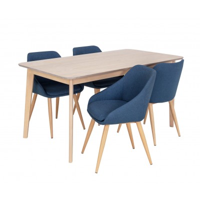 Argos Home Skandi Oak Veneer Dining Table & 4 Blue Chairs