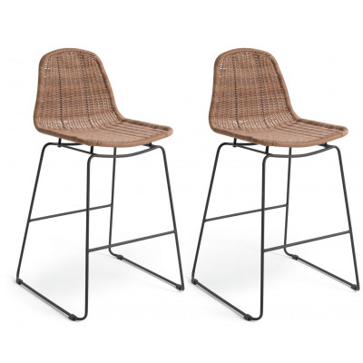 Habitat Mickey Pair of Rattan Effect Bar Stools - Natural