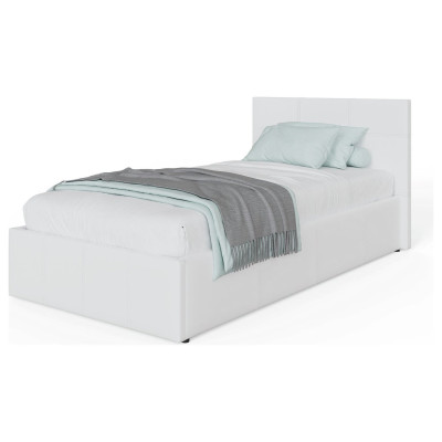 GFW End Lift Single Faux Leather Ottoman Bed - White
