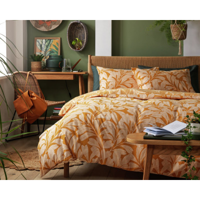 Habitat Cotton Linear Leaf Print Yellow Bedding Set-Kingsize