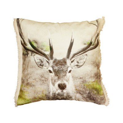 STAG PRINTED CUSHION WITH FRINGE