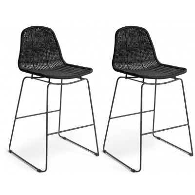 Habitat Mickey Pair of Rattan Effect Bar Stools - Black