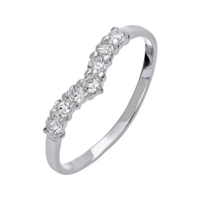 Sterling Silver Cubic Zirconia Wishbone Ring - Size M
