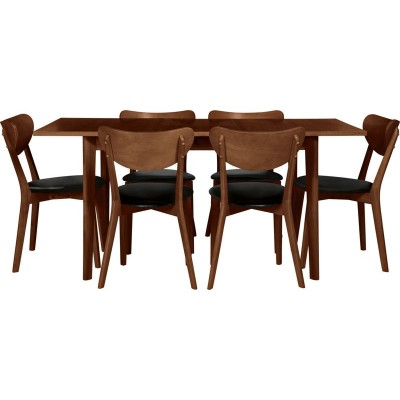 MERRICK WALNUT TABLE 6 FAUX  CHAIRS     