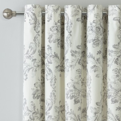 LINED DAMASK EYELET CURTAIN GREY 66x90