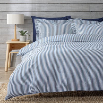 Habitat Cotton Denim Blue Stripe Bedding Set - Single