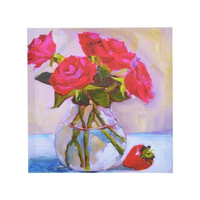 PAINTED VASE OF ROSES 48X48CM           