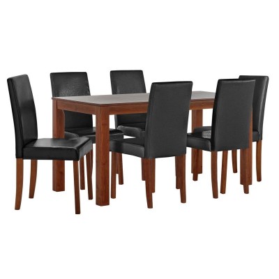 Salford Walnut Stain Tbl 6 Black Chairs 