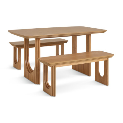 Habitat Trezy Oak Dining Table & 2 Oak Benches
