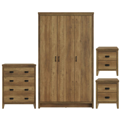 GFW Boston 4 Piece 3 Door Wardrobe Set - Oak