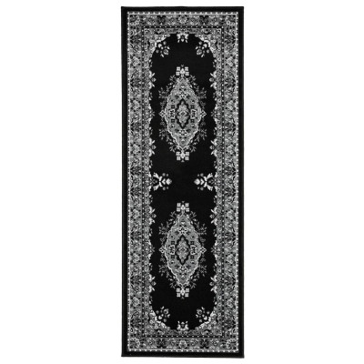 Homemaker Bukhura Traditional Black Cut Pile Runner-67x200cm