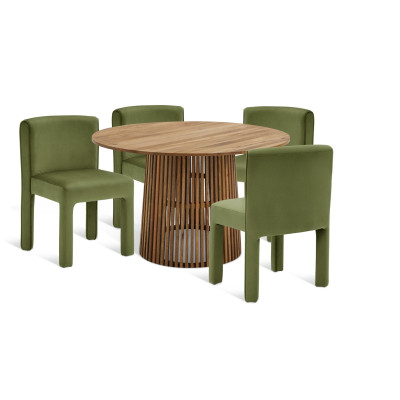 Habitat Jericho Natural Dining Table & 4 Green Chairs