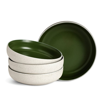 Habitat Raw Edge 4 Piece Stoneware Pasta Bowls - Green
