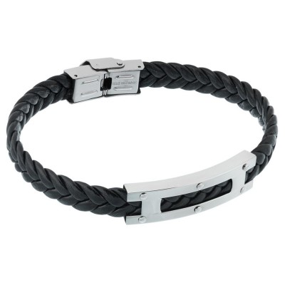 Stainless Steel Black Leather Bracelet