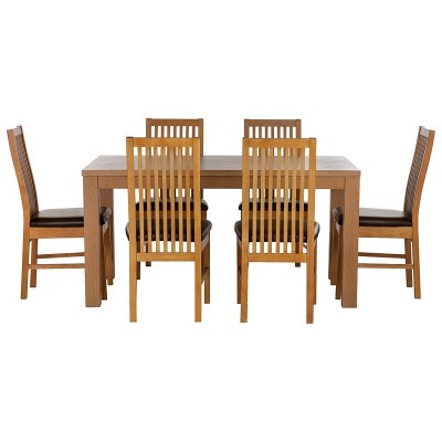 HOME Pemberton Oak Veneer Table & 6 Paris Chairs - Choc