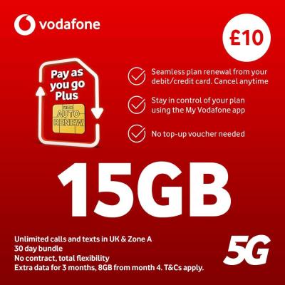 Vodafone 27GB Pay As You Go Plus SIM Card