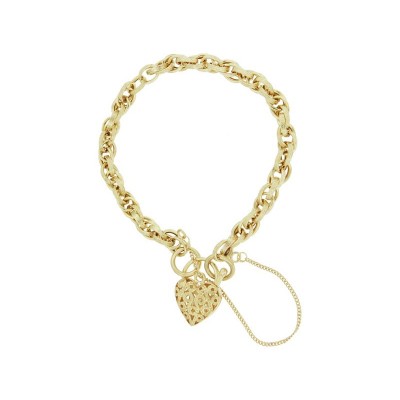 Bracci 9ct Gold Textured Link Heart Bracelet