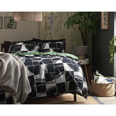Habitat Mark Check Print Black & White Bedding Set -Kingsize