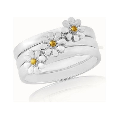 Sterling Silver and 9ct Gold Plated Daisy Stacker Rings - L