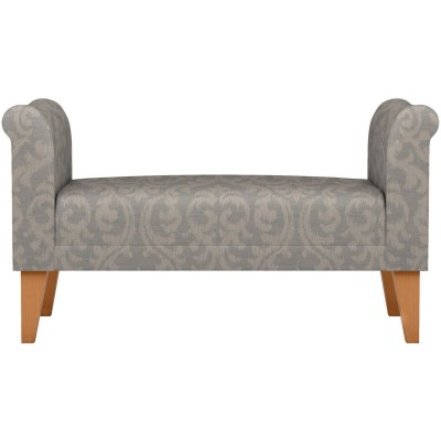 SCH SCROLL BENCH LIN DAMASK GRY