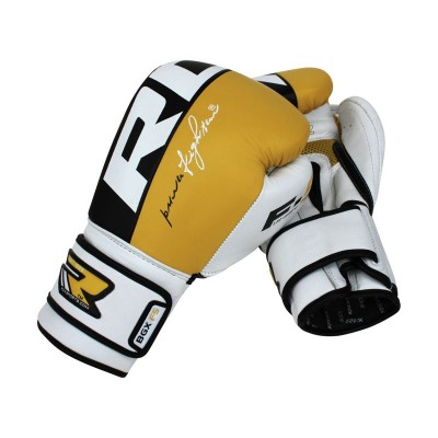 RDX Leather 12oz Boxing Training Gloves - Yellow