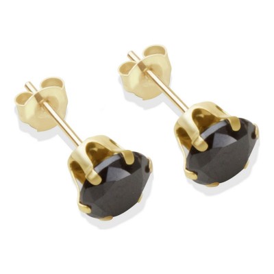 9ct Gold Black Cubic Zirconia Stud Earrings - 6mm