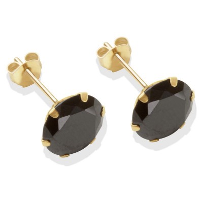 9ct Gold Black Cubic Zirconia Stud Earrings - 8mm