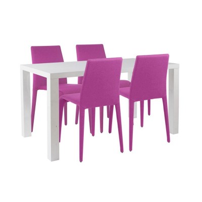 Hygena Lyssa Table and 4 Chairs - White Gloss/Pink