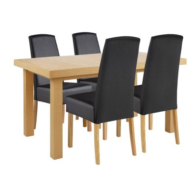 Collection Langford Ext Table and 4 Chairs-Oak Veneer/Black