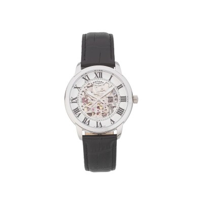 Rotary Men's Black Leather Strap Roman Dial Watch