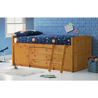 Tori Single Midsleeper Bed Frame with Bibby Mattress - Pine