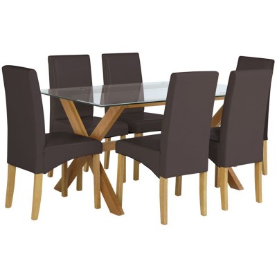 Heart of House Oakington Rec Glass Table & 6 Chairs - Choc