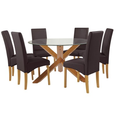 Heart of House Oakington Round Glass Table & 6 Chairs - Choc