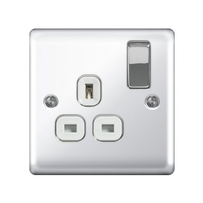 Masterplug 13A Single Switched Socket - Polished Chrome