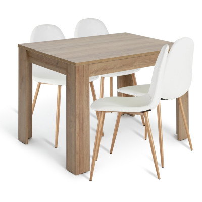 Argos Home Miami Oak Dining Table & 4 White Chairs