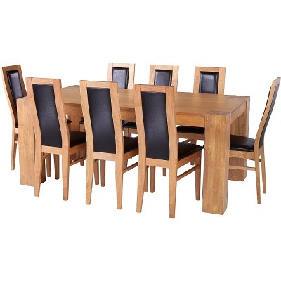 Collection Warwick Dining Table and 8 chairs -Oak/Chocolate