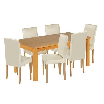HOME Lanark Dining Table and 6 Chairs - Solid Pine/Cream