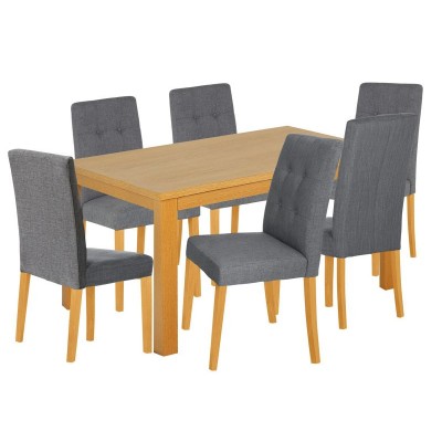 HOME Preston Dining Table and 6 Chairs - Oak Veneer/Charcoal